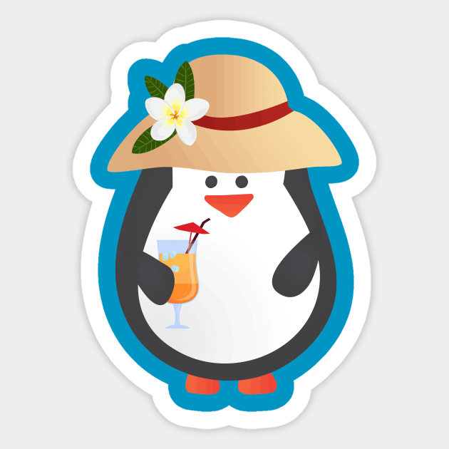 Cute Penguin with Tropical Hat and Drink Sticker by bluerockproducts